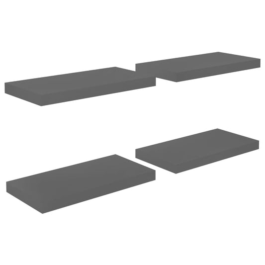 Plovoucí Nástěnné Police 4 Ks Šedé Vysoký Lesk 50X23X3,8 Cm Mdf Šedá S Vysokým Leskem