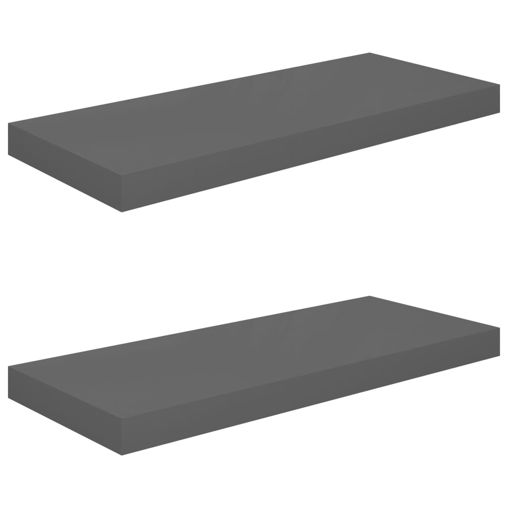 Plovoucí Nástěnné Police 2 Ks Lesklé Šedé 60X23,5X3,8 Cm Mdf Šedá S Vysokým Leskem