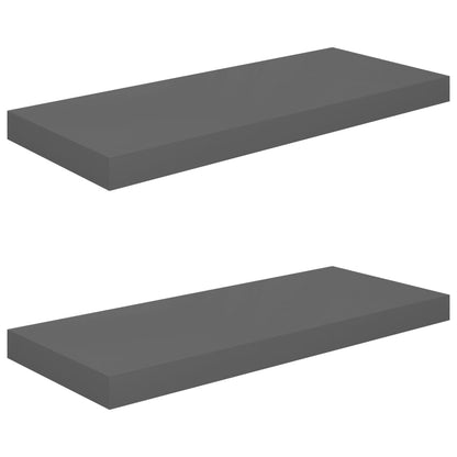 Plovoucí Nástěnné Police 2 Ks Lesklé Šedé 60X23,5X3,8 Cm Mdf Šedá S Vysokým Leskem
