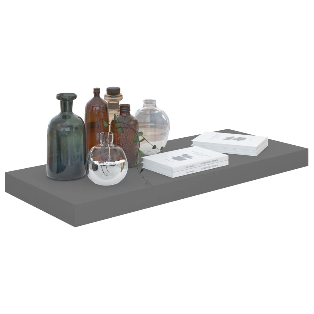 Plovoucí Nástěnné Police 2 Ks Lesklé Šedé 60X23,5X3,8 Cm Mdf Šedá S Vysokým Leskem