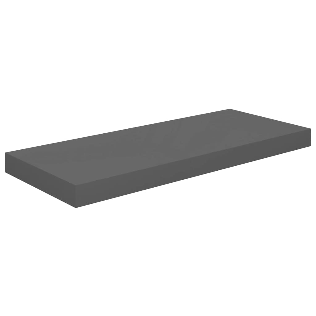 Plovoucí Nástěnné Police 2 Ks Lesklé Šedé 60X23,5X3,8 Cm Mdf Šedá S Vysokým Leskem
