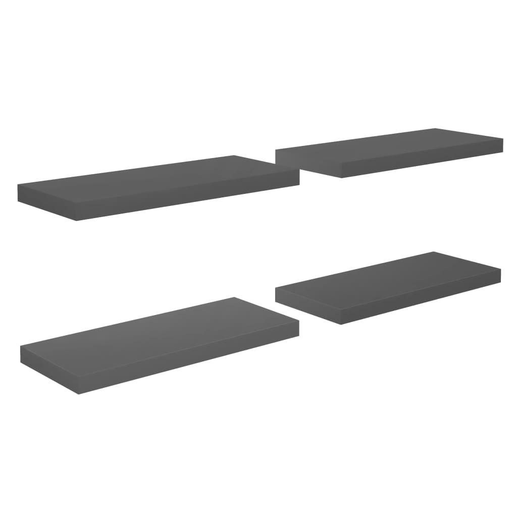 Plovoucí Nástěnné Police 4 Ks Lesklé Šedé 60X23,5X3,8 Cm Mdf Šedá S Vysokým Leskem