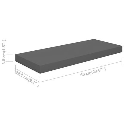 Plovoucí Nástěnné Police 4 Ks Lesklé Šedé 60X23,5X3,8 Cm Mdf Šedá S Vysokým Leskem