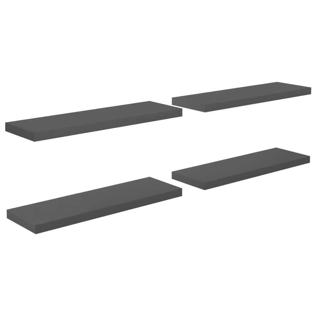 Plovoucí Nástěnné Police 4 Ks Lesklé Šedé 80X23,5X3,8 Cm Mdf Šedá S Vysokým Leskem