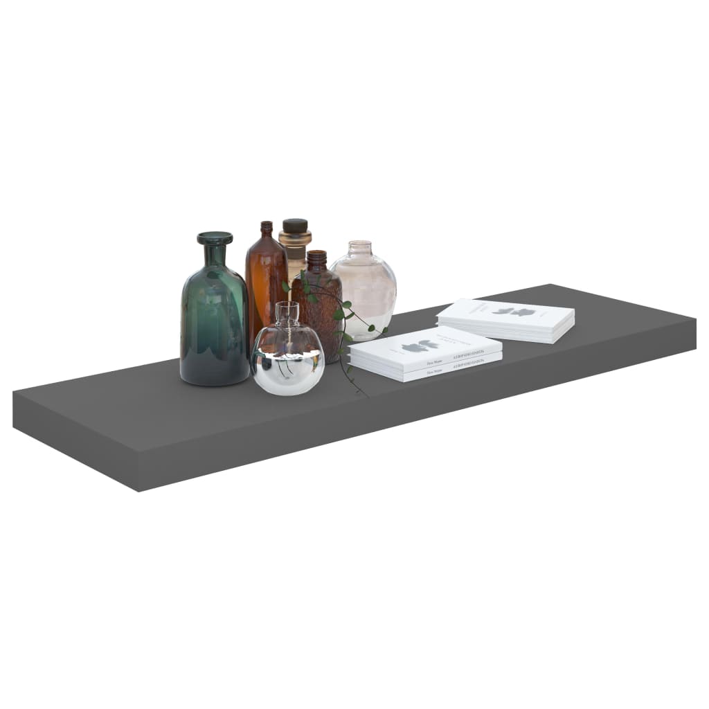 Plovoucí Nástěnné Police 4 Ks Lesklé Šedé 80X23,5X3,8 Cm Mdf Šedá S Vysokým Leskem