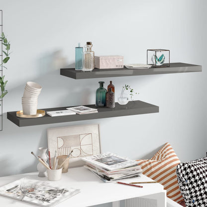Plovoucí Nástěnné Police 2 Ks Lesklé Šedé 90X23,5X3,8 Cm Mdf Šedá S Vysokým Leskem