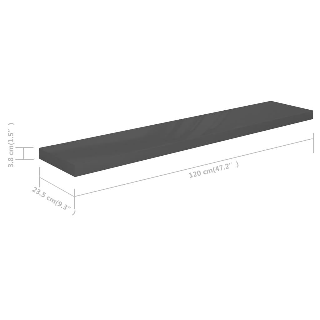 Plovoucí Nástěnné Police 4 Ks Lesklé Šedé 120X23,5X3,8 Cm Mdf Šedá S Vysokým Leskem