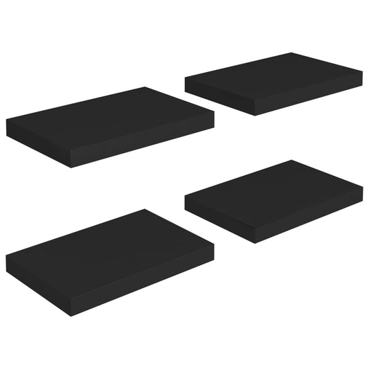 Plovoucí Nástěnné Police 4 Ks Černé 40 X 23 X 3,8 Cm Mdf Černá