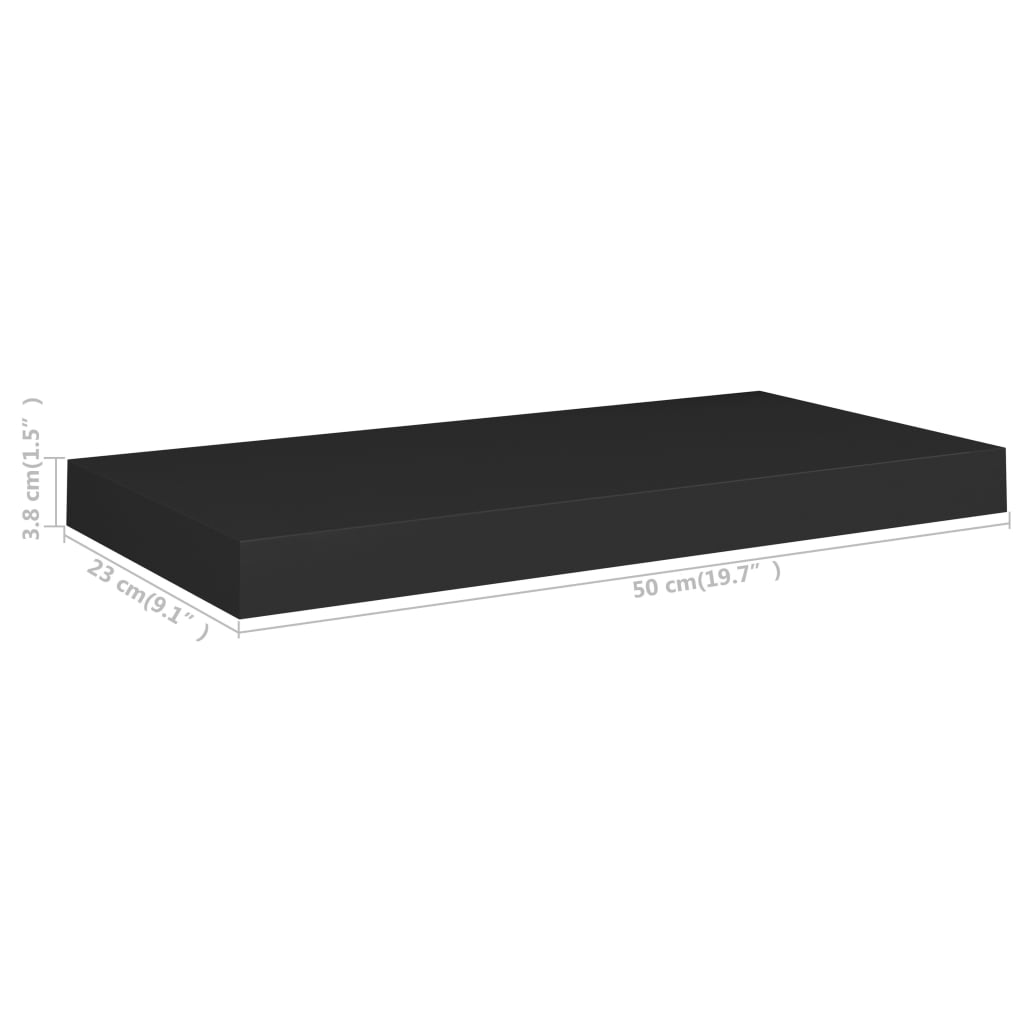 Plovoucí Nástěnné Police 2 Ks Černé 50 X 23 X 3,8 Cm Mdf Černá