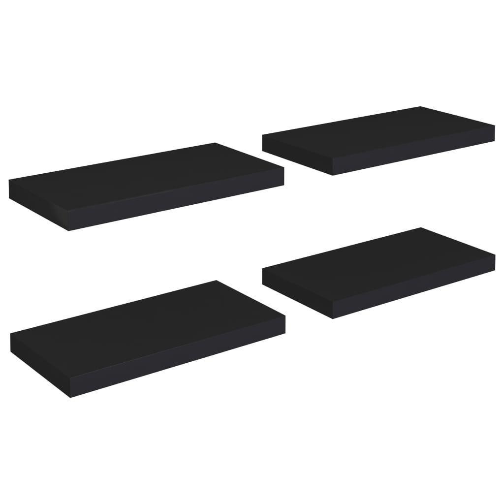 Plovoucí Nástěnné Police 4 Ks Černé 50 X 23 X 3,8 Cm Mdf Černá