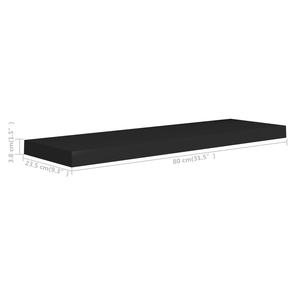 Plovoucí Nástěnné Police 4 Ks Černé 80 X 23,5 X 3,8 Cm Mdf Černá