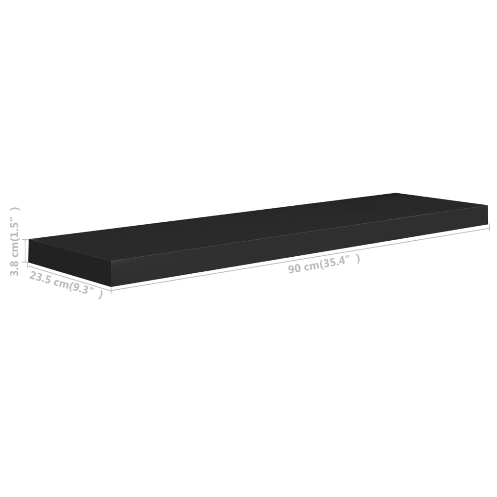 Plovoucí Nástěnné Police 2 Ks Černé 90 X 23,5 X 3,8 Cm Mdf Černá