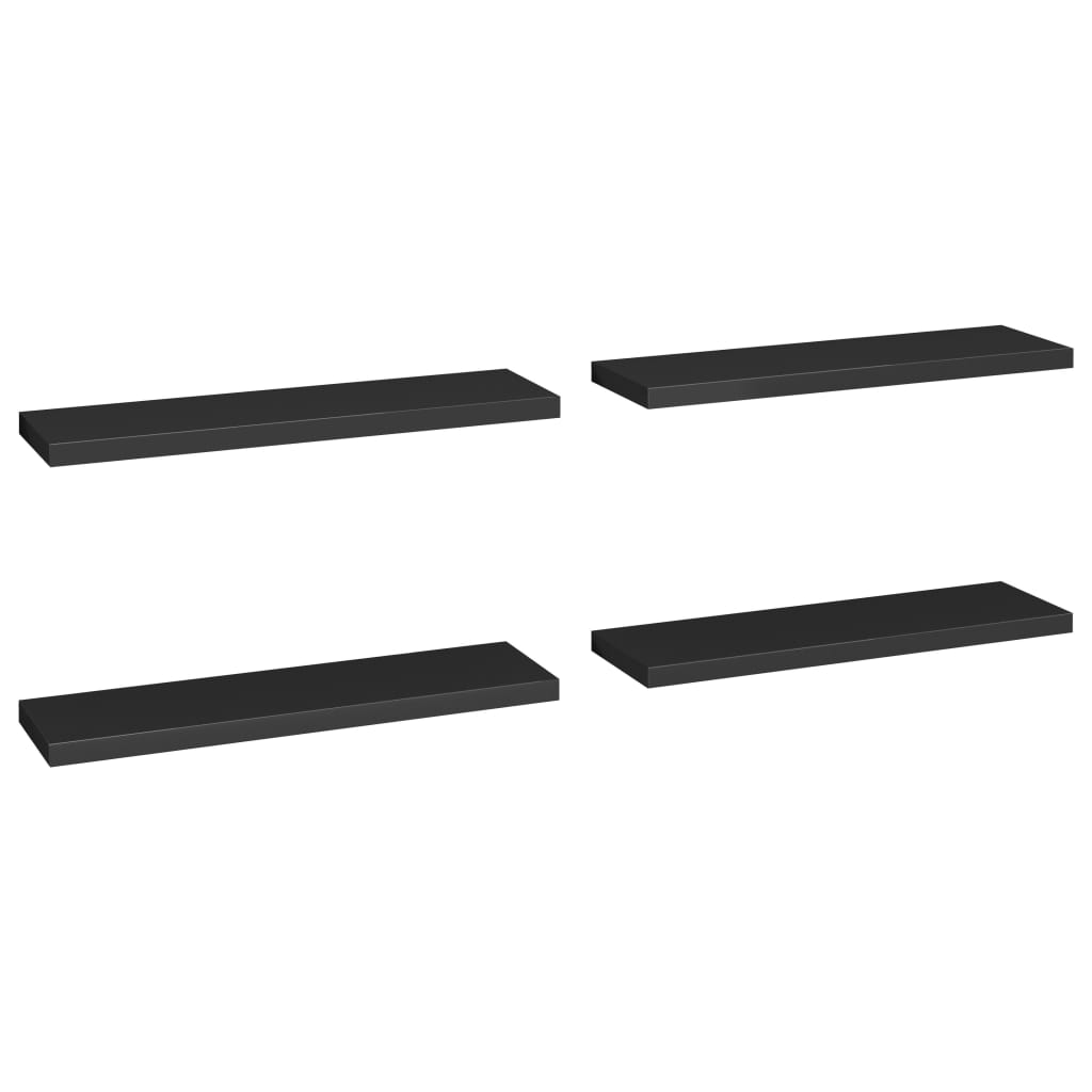 Plovoucí Nástěnné Police 4 Ks Černé 90 X 23,5 X 3,8 Cm Mdf Černá