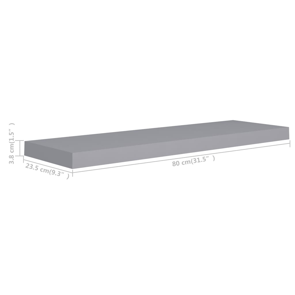 Plovoucí Nástěnná Police Šedá 80 X 23,5 X 3,8 Cm Mdf Šedá