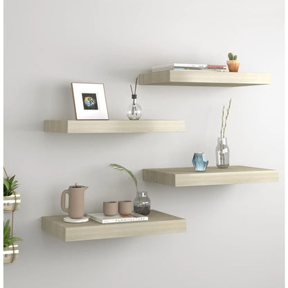 Plovoucí Nástěnné Police 4 Ks 40 X 23 X 3,8 Cm Mdf Dub