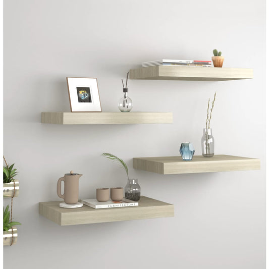 Plovoucí Nástěnné Police 4 Ks 40 X 23 X 3,8 Cm Mdf Dub