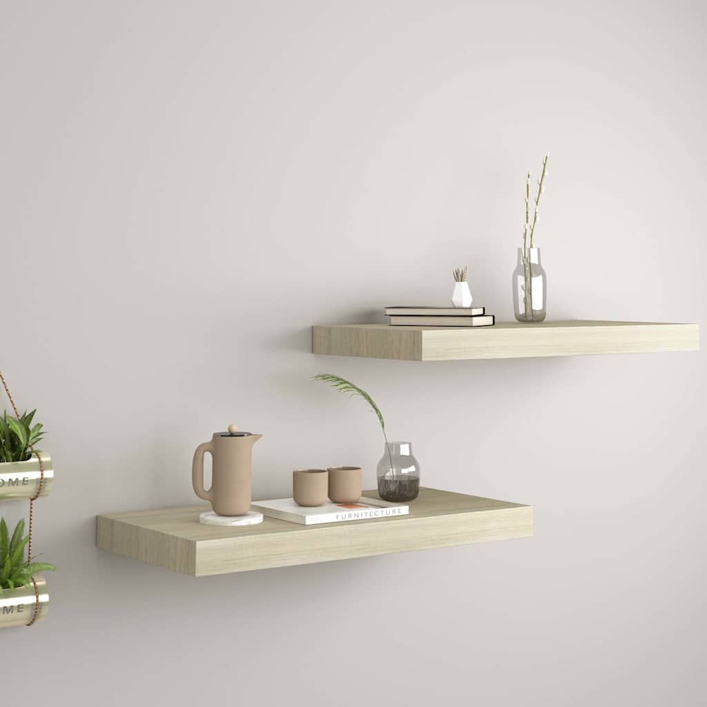 Plovoucí Nástěnné Police 2 Ks 50 X 23 X 3,8 Cm Mdf Dub