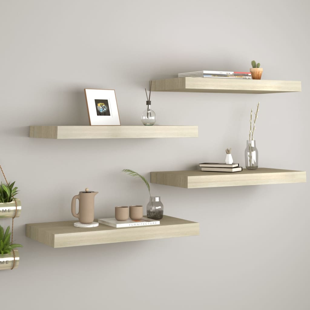 Plovoucí Nástěnné Police 4 Ks 50 X 23 X 3,8 Cm Mdf Dub