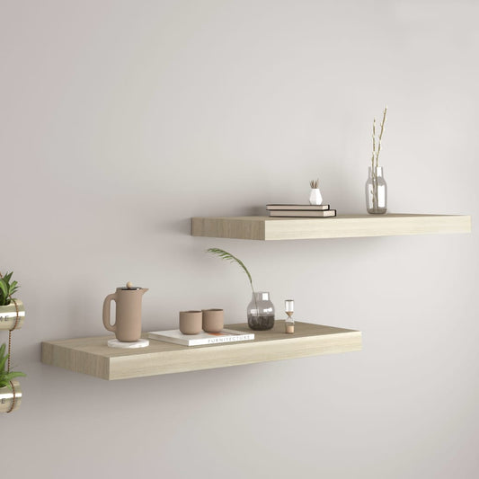 Plovoucí Nástěnné Police 2 Ks 60 X 23,5 X 3,8 Cm Mdf Dub