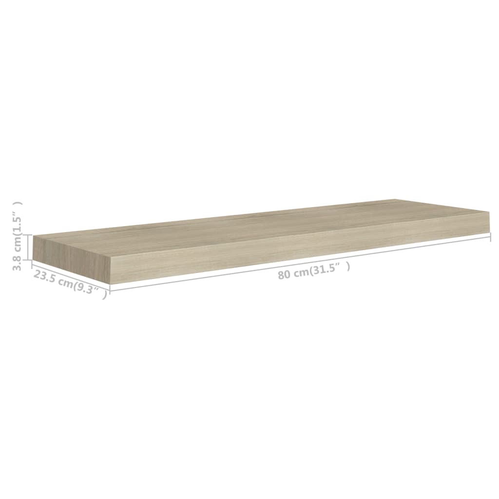 Plovoucí Nástěnné Police 2 Ks 80 X 23,5 X 3,8 Cm Mdf Dub
