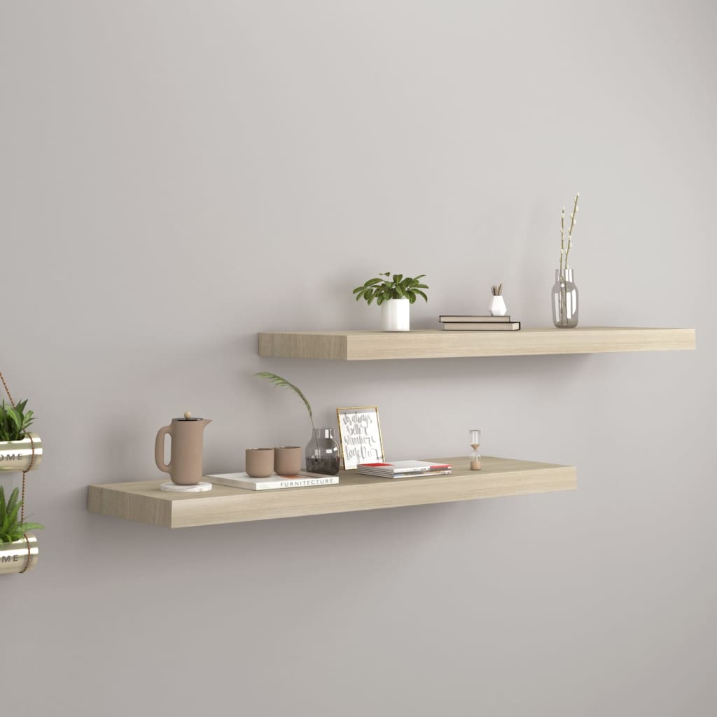 Plovoucí Nástěnné Police 2 Ks 80 X 23,5 X 3,8 Cm Mdf Dub