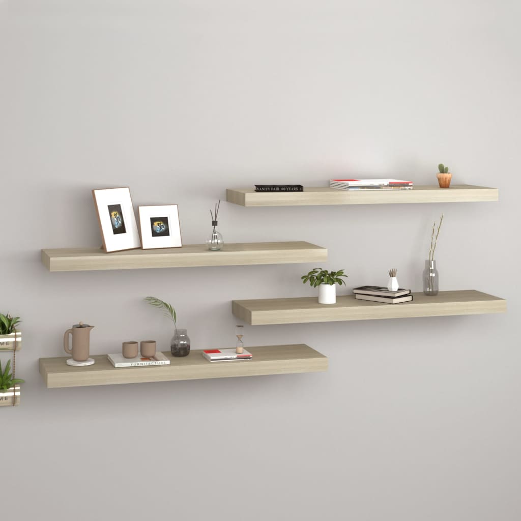 Plovoucí Nástěnné Police 4 Ks 80 X 23,5 X 3,8 Cm Mdf Dub