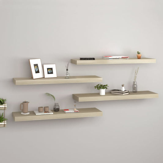 Plovoucí Nástěnné Police 4 Ks 80 X 23,5 X 3,8 Cm Mdf Dub