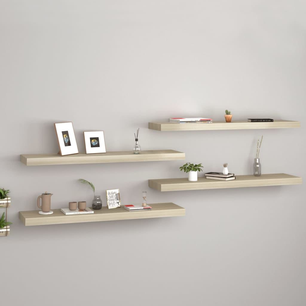 Plovoucí Nástěnné Police 4 Ks 90 X 23,5 X 3,8 Cm Mdf Dub