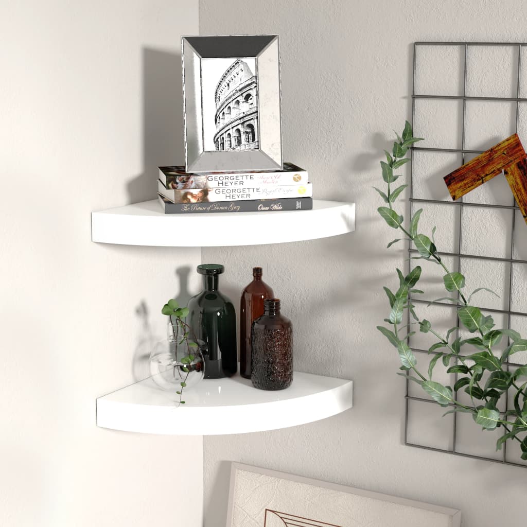 323909 Floating Corner Shelves 4 Pcs High Gloss White 35X35X3,8 Cm Mdf Bílá S Vysokým Leskem
