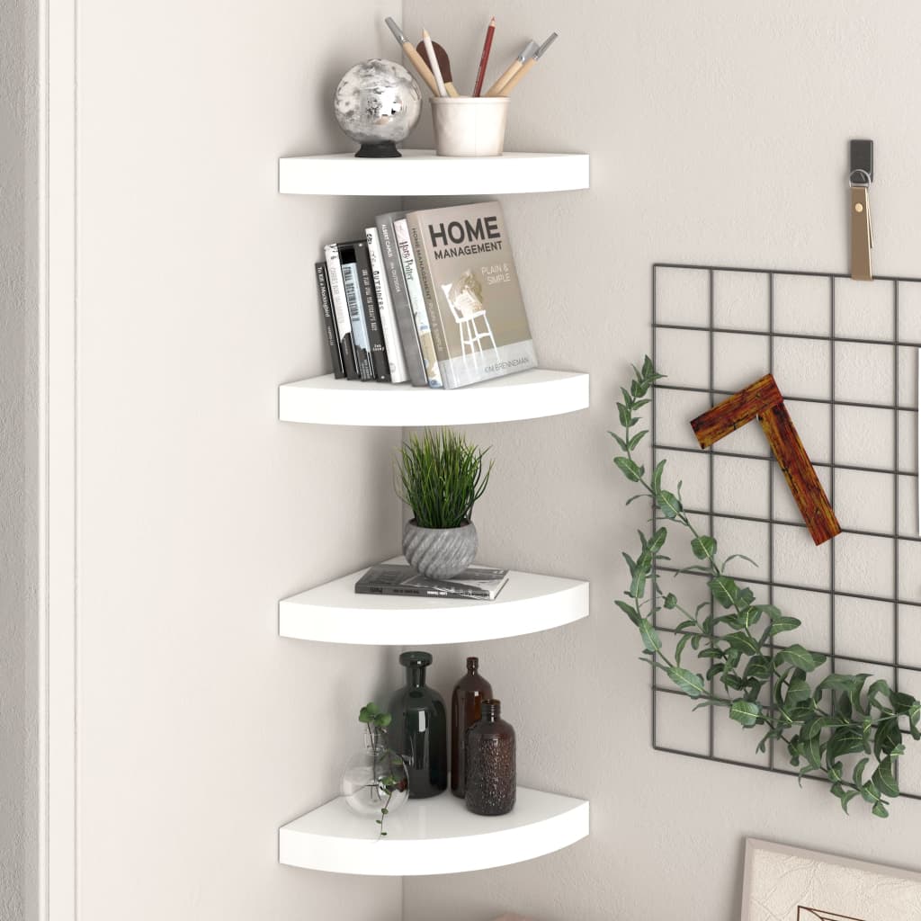 323909 Floating Corner Shelves 4 Pcs High Gloss White 35X35X3,8 Cm Mdf Bílá S Vysokým Leskem