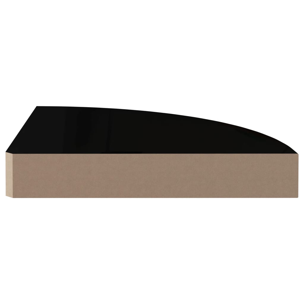 Plovoucí Rohová Police Černá Vysoký Lesk 25 X 25 X 3,8 Cm Mdf Černá S Vysokým Leskem