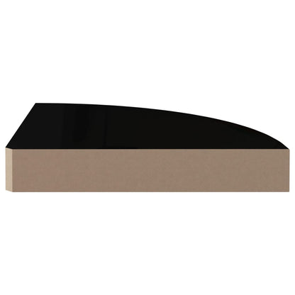 Plovoucí Rohová Police Černá Vysoký Lesk 25 X 25 X 3,8 Cm Mdf Černá S Vysokým Leskem