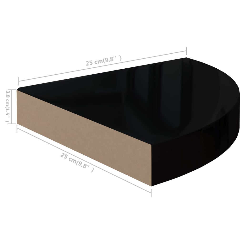Plovoucí Rohové Police 4 Ks Černé Vysoký Lesk 25X25X3,8 Cm Mdf Černá S Vysokým Leskem