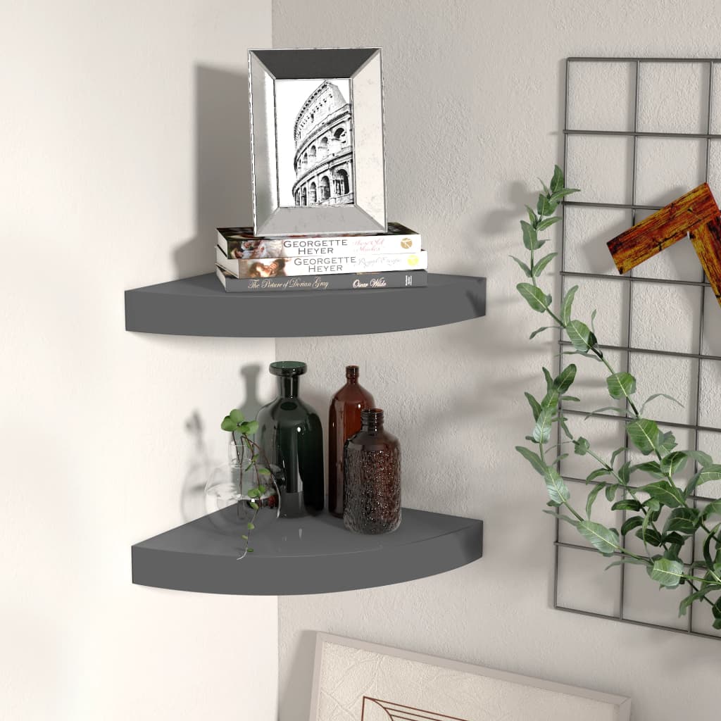 323914 Floating Corner Shelves 2 Pcs High Gloss Grey 35X35X3,8 Cm Mdf Šedá S Vysokým Leskem