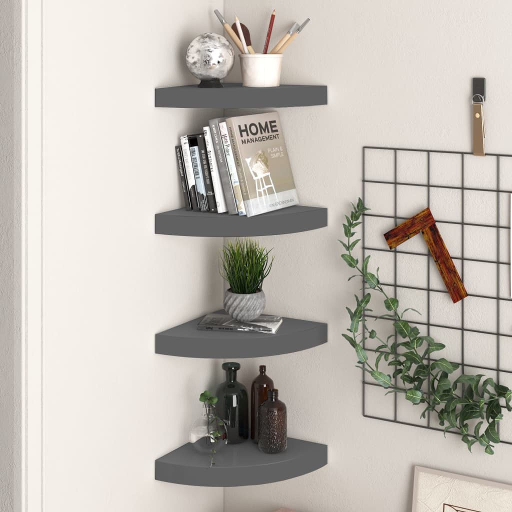 323914 Floating Corner Shelves 2 Pcs High Gloss Grey 35X35X3,8 Cm Mdf Šedá S Vysokým Leskem