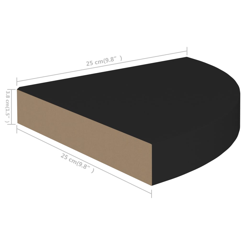 Plovoucí Rohové Police 4 Ks Černé 25 X 25 X 3,8 Cm Mdf Černá