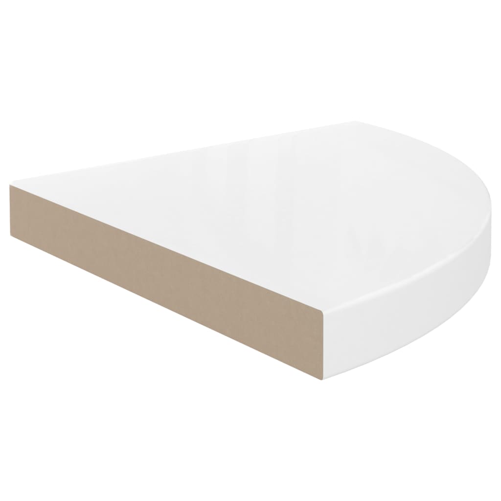 Plovoucí Rohová Police Bílá Vysoký Lesk 35 X 35 X 3,8 Cm Mdf Bílá S Vysokým Leskem