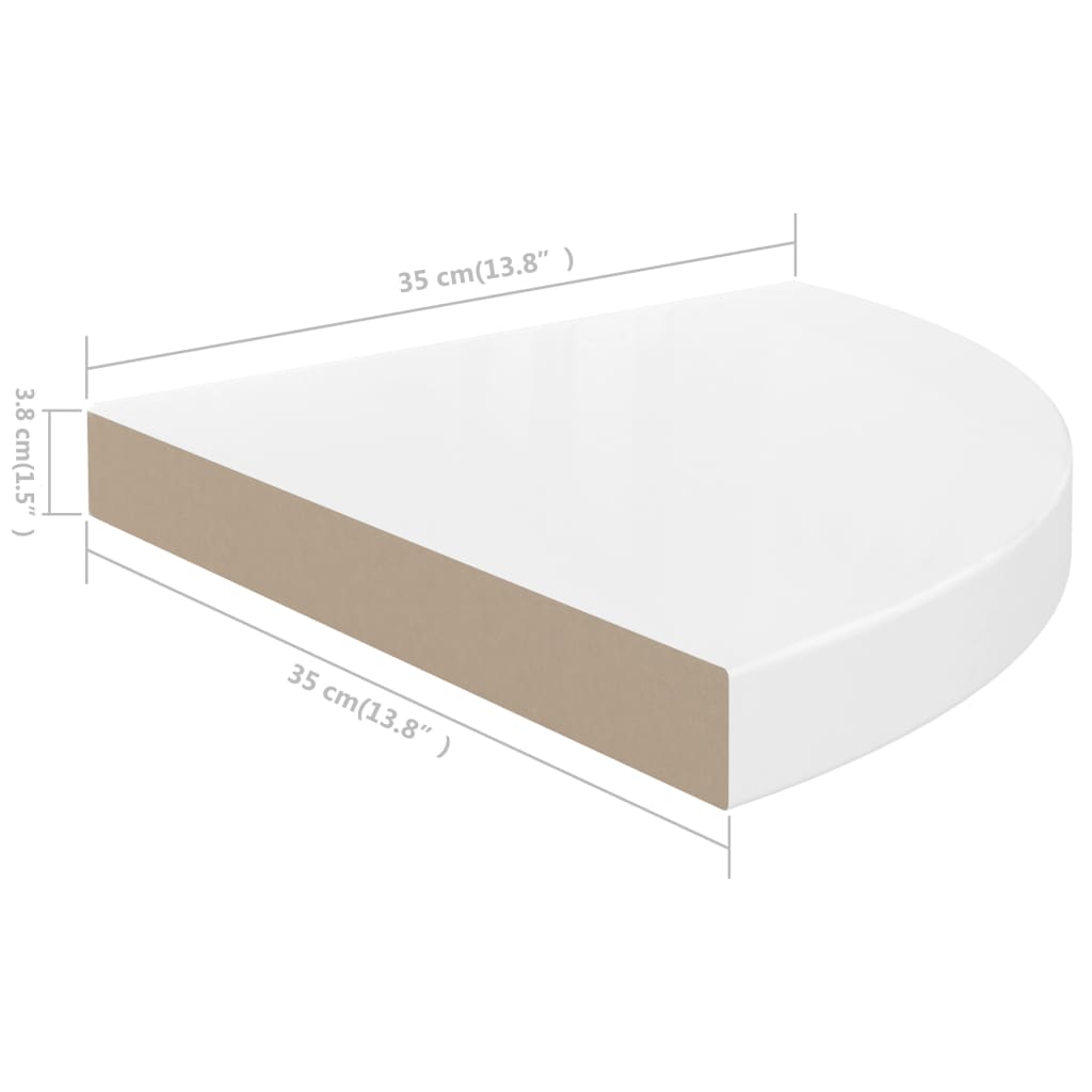 Plovoucí Rohová Police Bílá Vysoký Lesk 35 X 35 X 3,8 Cm Mdf Bílá S Vysokým Leskem