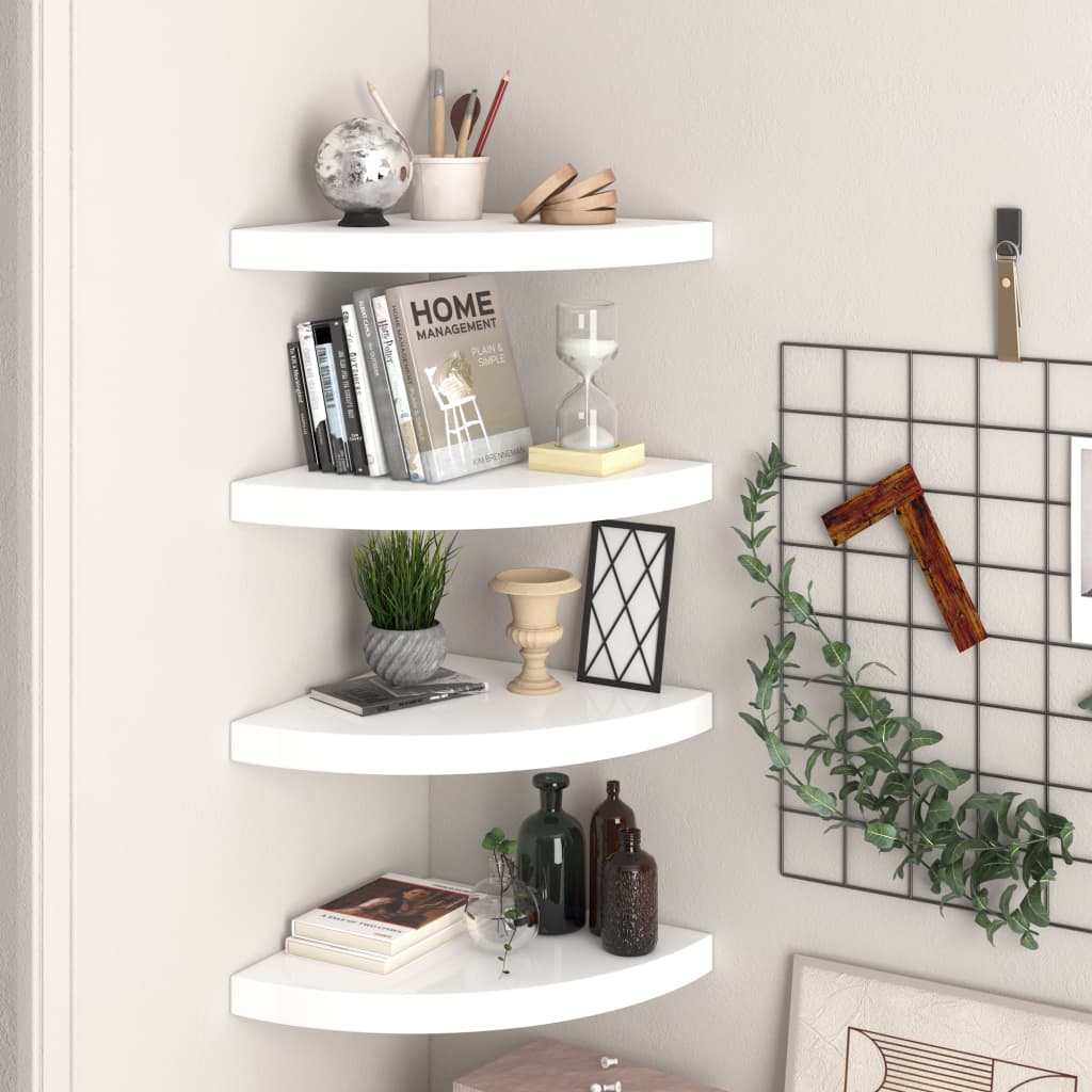 323909 Floating Corner Shelves 4 Pcs High Gloss White 35X35X3,8 Cm Mdf Bílá S Vysokým Leskem