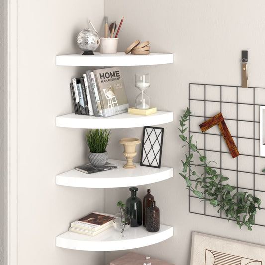 323909 Floating Corner Shelves 4 Pcs High Gloss White 35X35X3,8 Cm Mdf Bílá S Vysokým Leskem