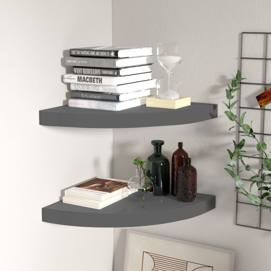 323914 Floating Corner Shelves 2 Pcs High Gloss Grey 35X35X3,8 Cm Mdf Šedá S Vysokým Leskem