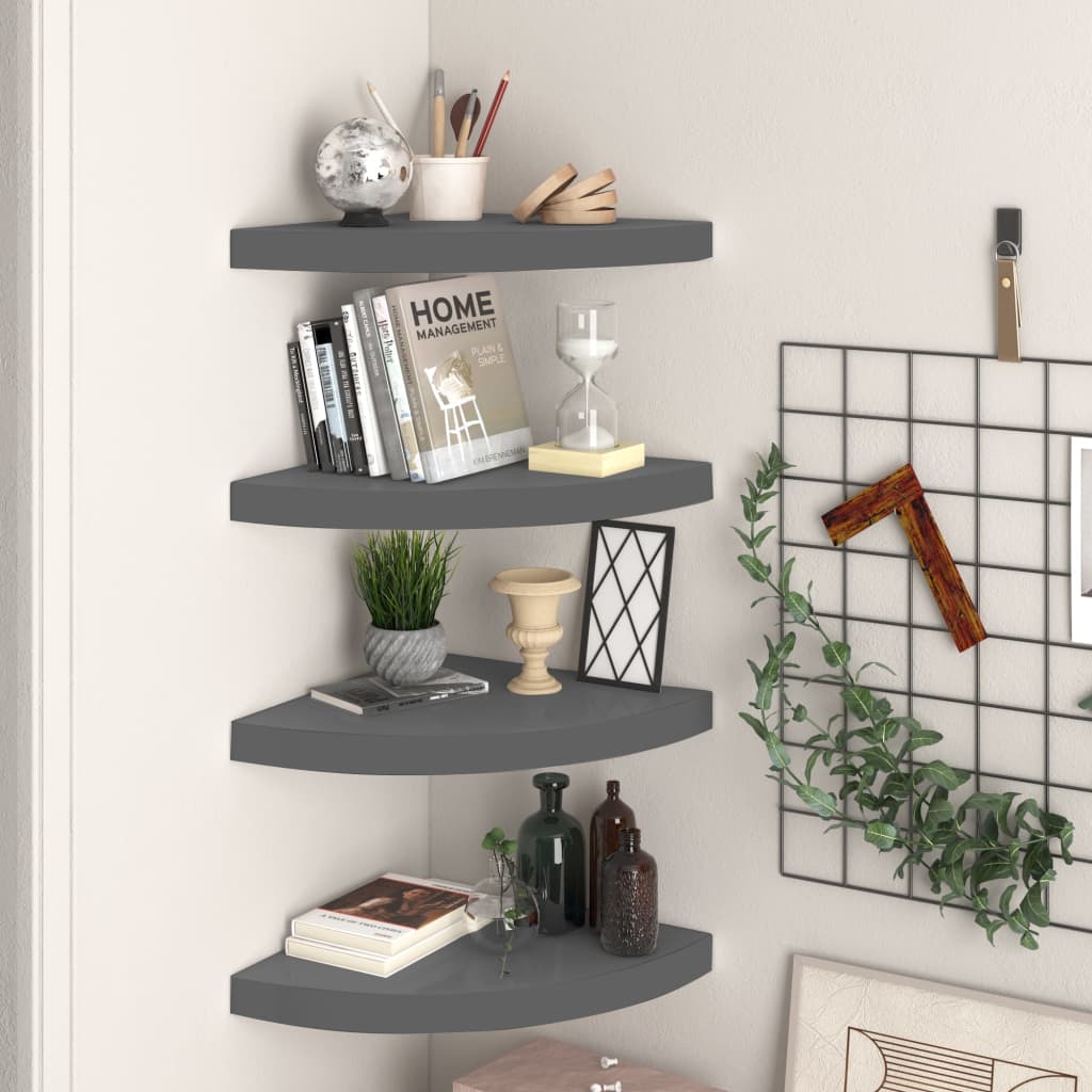 323914 Floating Corner Shelves 2 Pcs High Gloss Grey 35X35X3,8 Cm Mdf Šedá S Vysokým Leskem