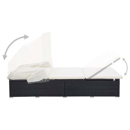 2Místné Zahradní Lehátko S Poduškou Polyratan Černé