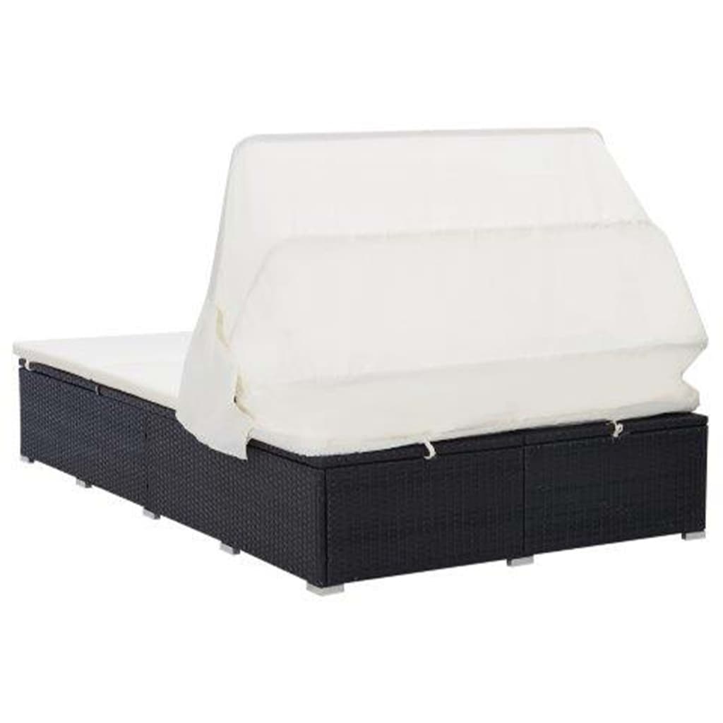 2Místné Zahradní Lehátko S Poduškou Polyratan Černé