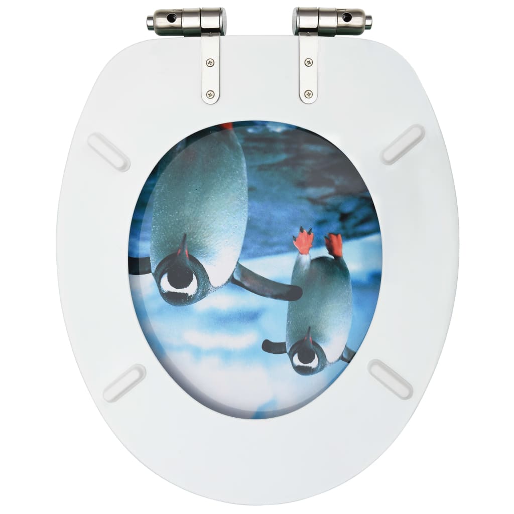 Wc Sedátka S Funkcí Pomalého Sklápění 2 Ks Mdf Motiv Tučňáka