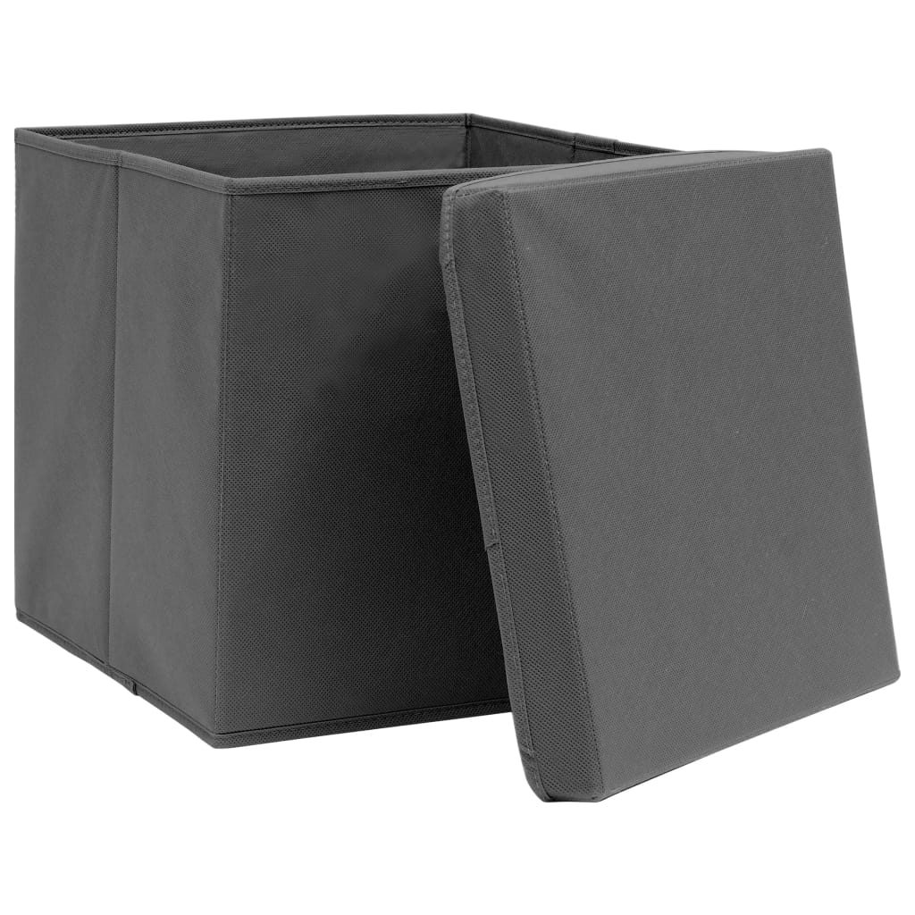 Úložné boxy s víky 10 ks 28 x 28 x 28 cm šedé