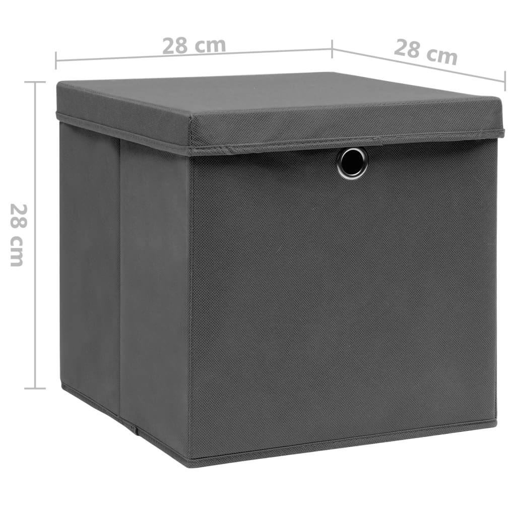 Úložné boxy s víky 10 ks 28 x 28 x 28 cm šedé
