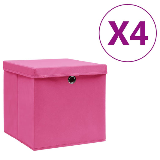 Úložné boxy s víky 4 ks 28 x 28 x 28 cm růžové