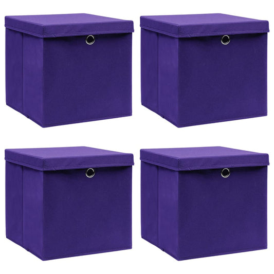 Úložné boxy s víky 4 ks 28 x 28 x 28 cm fialové