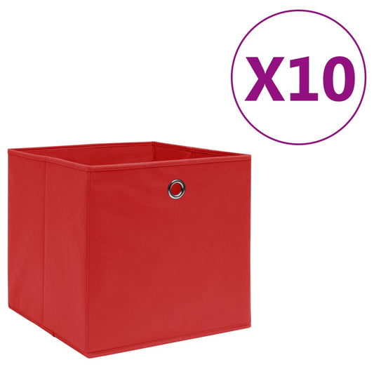 Úložné boxy 10 ks netkaná textilie 28 x 28 x 28 cm červené